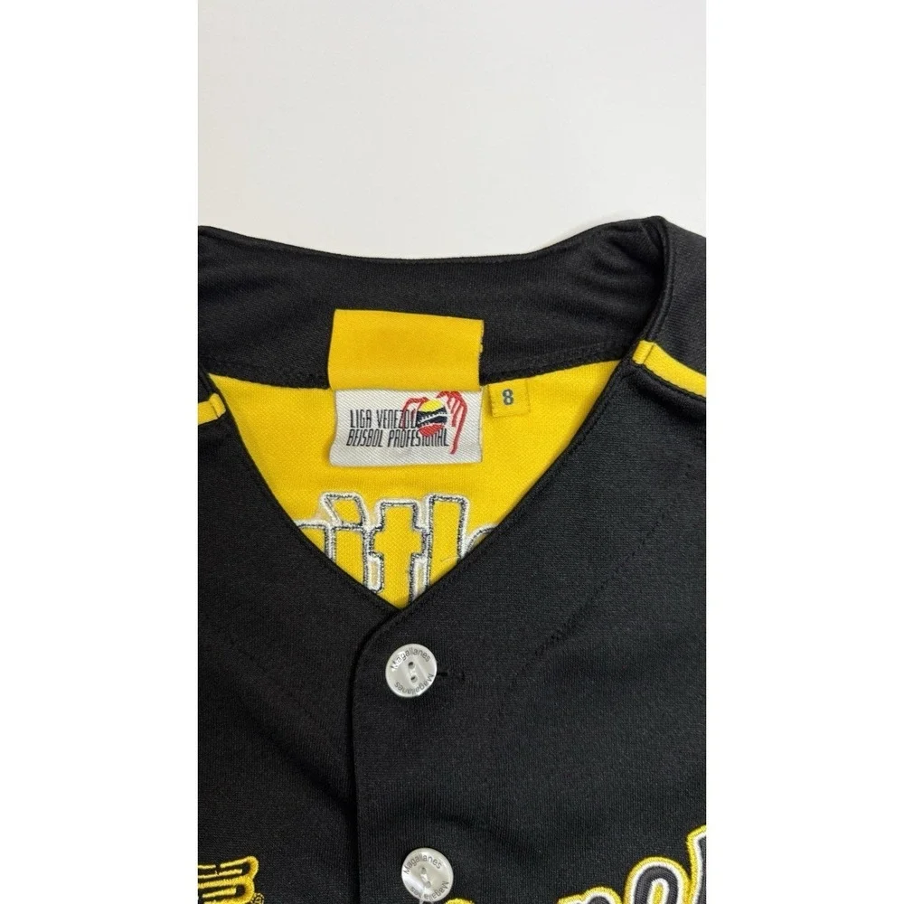 Navegantes del Magallanes Kids Baseball Jersey Size 8 Black Yellow Button Up